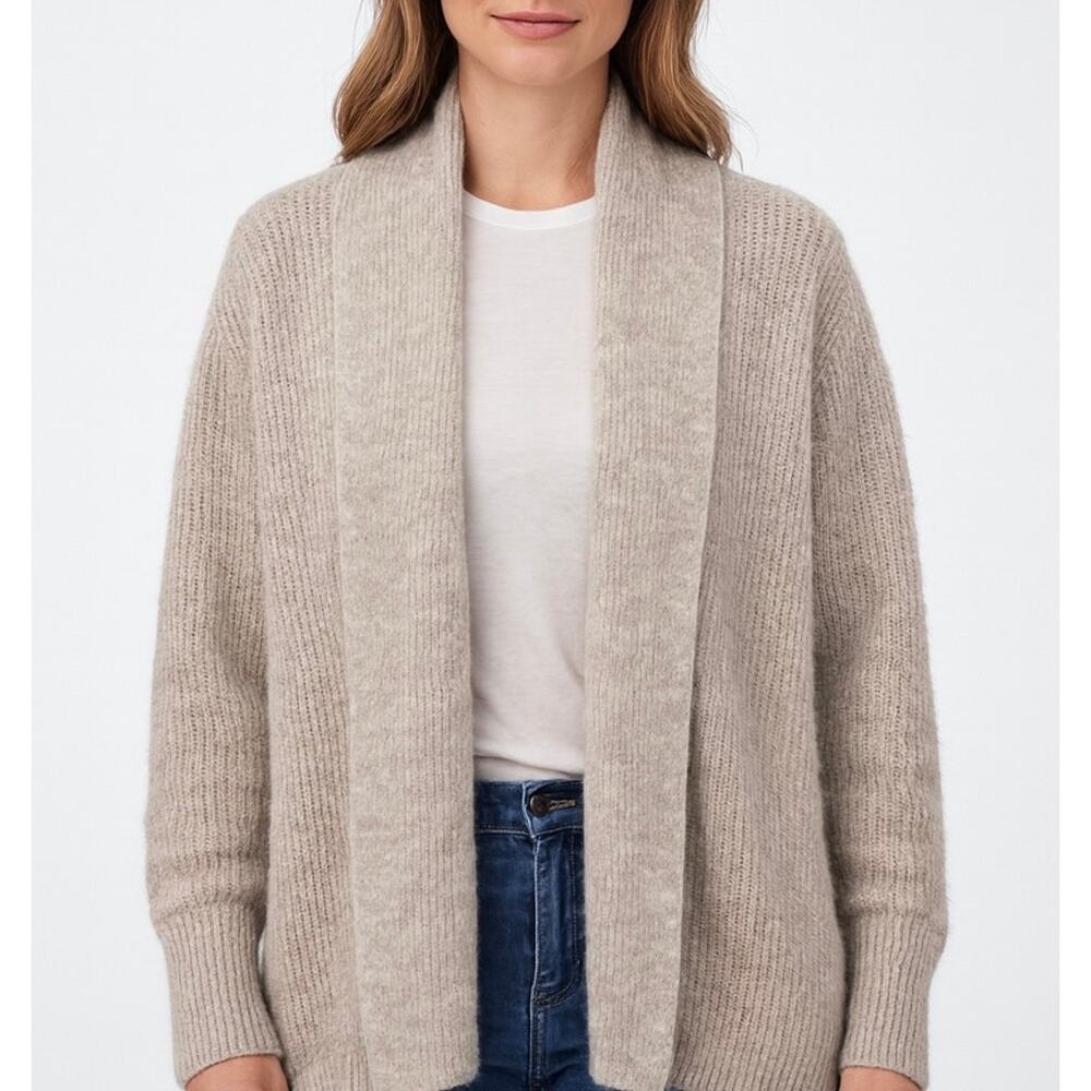 Rachel Parcell Chunky Knit Shawl Collar Open Cardigan Balloon Sleeve Sweater Tan